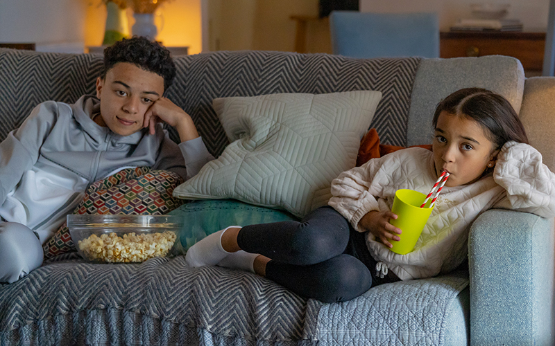 kids watching a movie